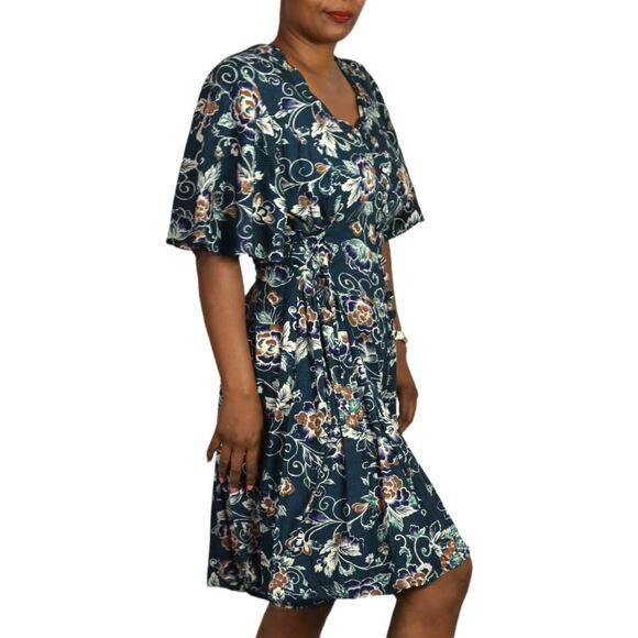 Vintage Floral Romper Green Rayon Playsuit Adjustable Corset Waist Plus Size 14 - Picture 3 of 16